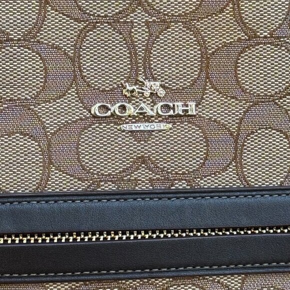 COACH TAYLOR SIGNATURE JACQUARD MONOGRAM CANVAS LEATHER TOTE SHOULDER BAG BROWN - Picture 4 of 15